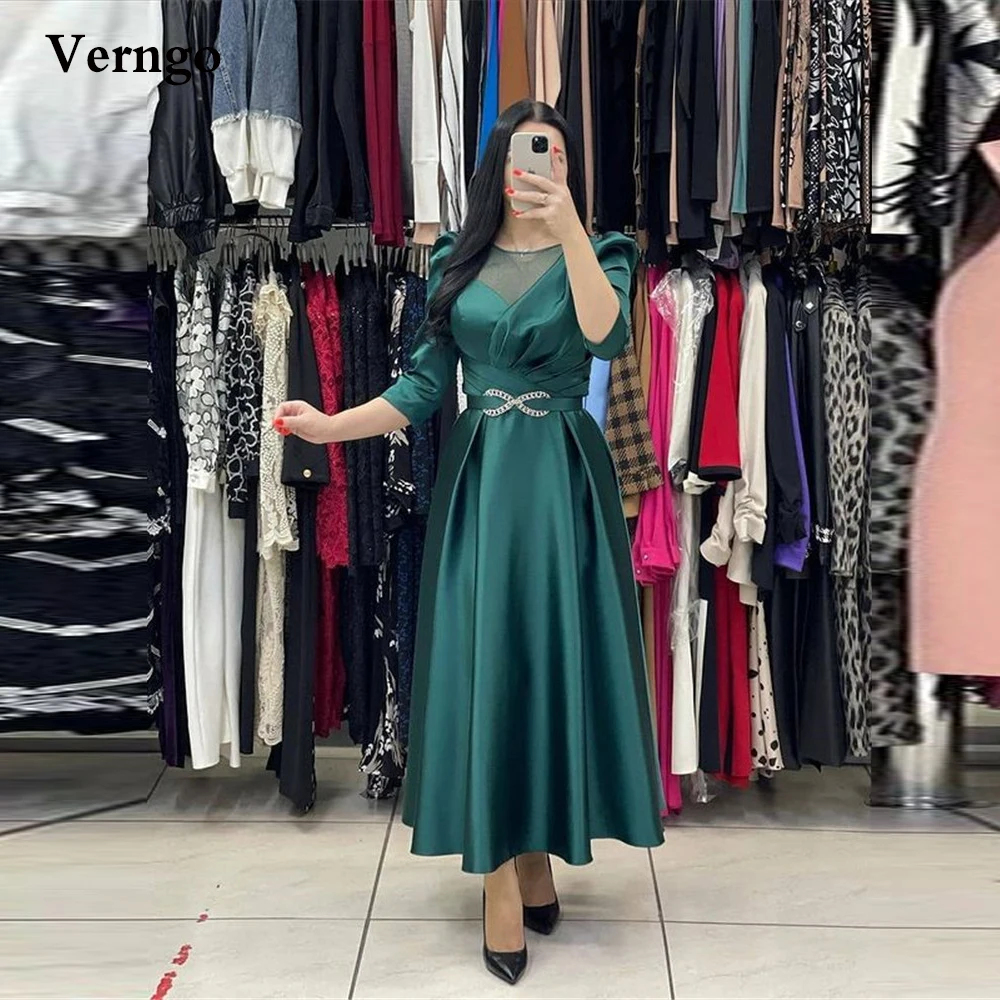 Verngo Modest Dark Green A Line Prom Dresses O-Neck 2/3 Sleeves Satin Ankle Length Formal Party Gown For Saudi Arabric Women
Verngo Modest Dark Green A Line Prom Dresses O-Neck 2/3 Sleeves Satin Ankle Length Formal Party Gown For Saudi Arabric Women