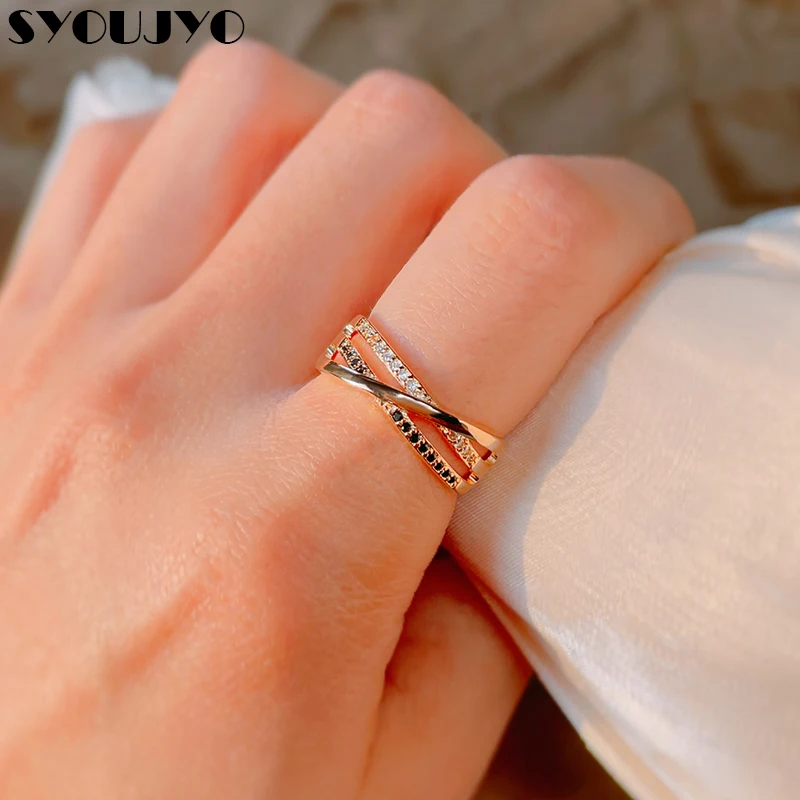 SYOUJYO Fshion White & Black Natural Zircon Cross Women's Ring 2021 Trend Hollow Line 585 Rose Gold Bride Wedding Fine Jewelry
SYOUJYO Fshion White & Black Natural Zircon Cross Women's Ring 2021 Trend Hollow Line 585 Rose Gold Bride Wedding Fine Jewelry