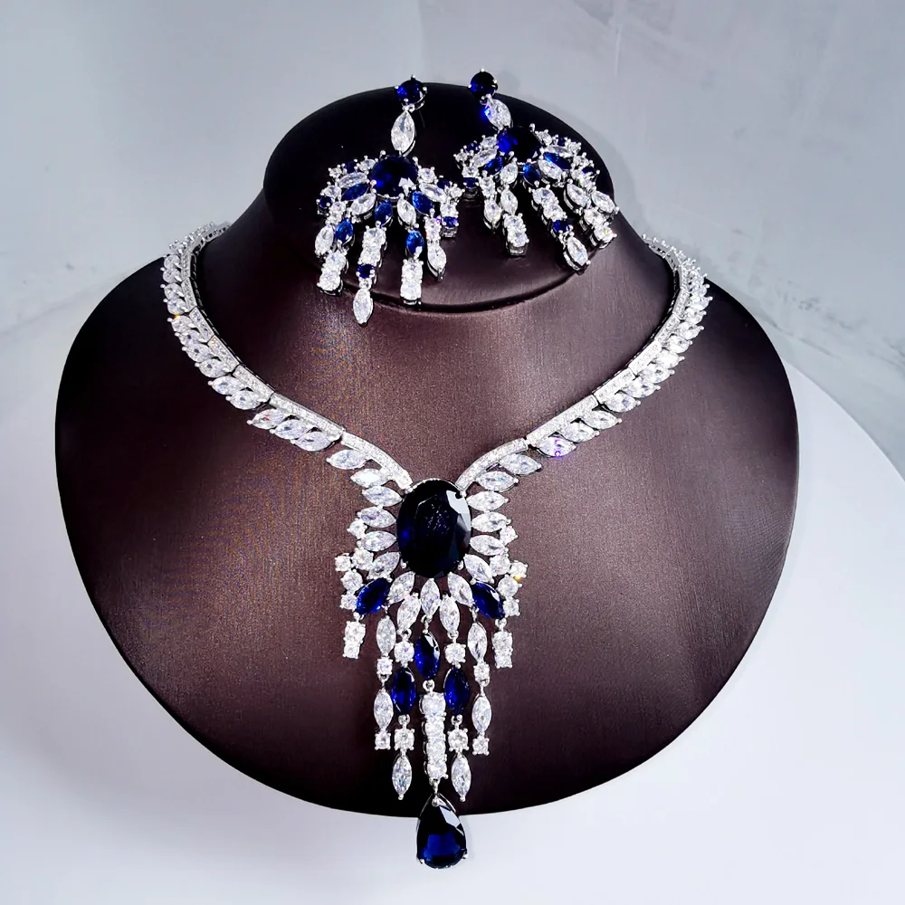 2024 new fashion retro luxury blue tassel zircon drops luxury bride wedding dress banquet Necklace earring set,bride jewelry
2024 new fashion retro luxury blue tassel zircon drops luxury bride wedding dress banquet Necklace earring set,bride jewelry