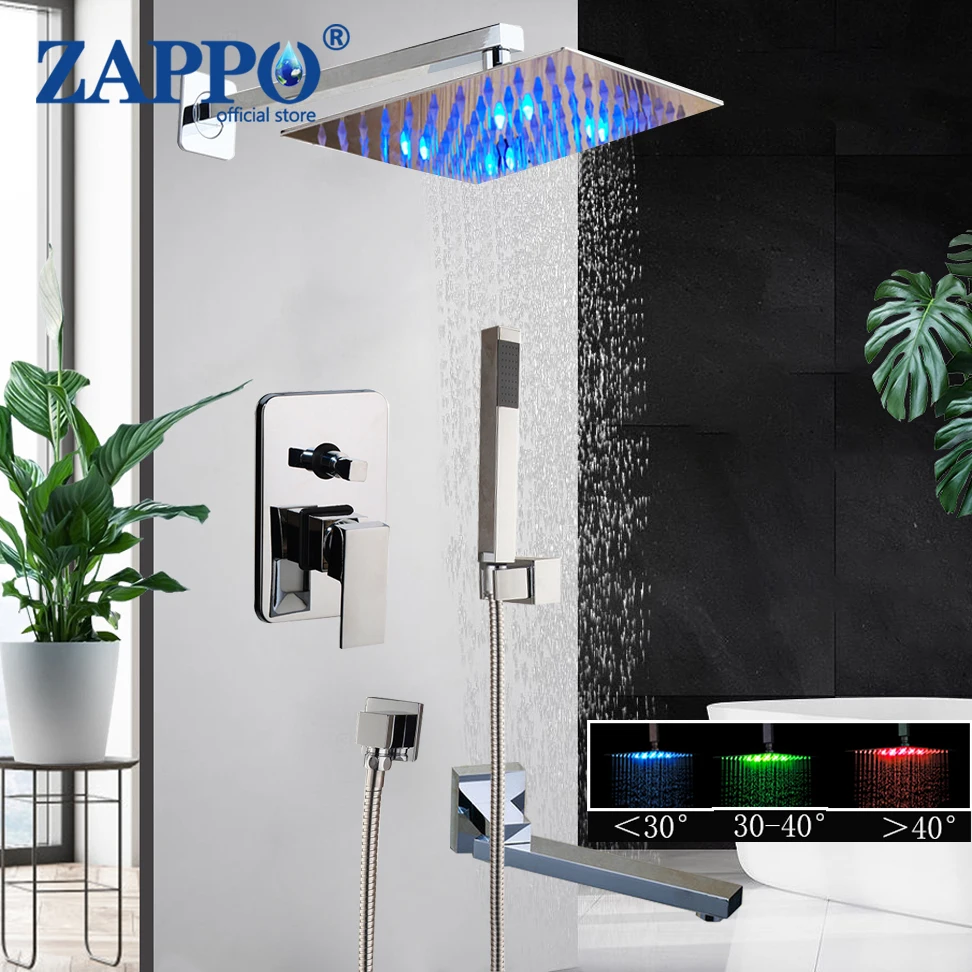 ZAPPO 8~16" LED Bathroom Shower Set Chrome Brass Rainfall Shower Head Wall Mounted W/ Swivel Spray Mixer Shower Faucet
ZAPPO 8~16" LED Bathroom Shower Set Chrome Brass Rainfall Shower Head Wall Mounted W/ Swivel Spray Mixer Shower Faucet