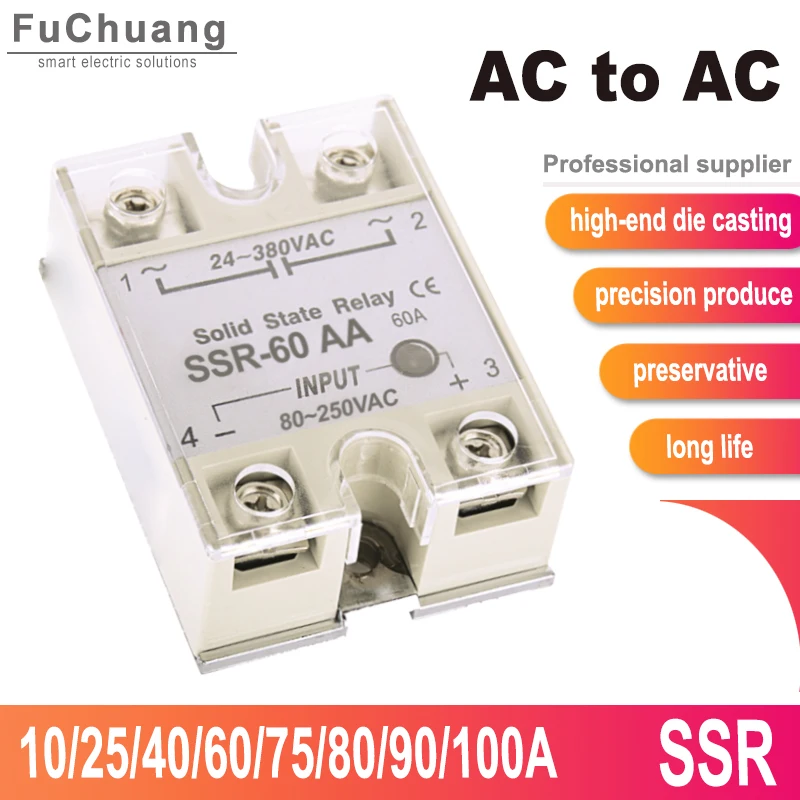 SSR AC control AC relay switch 10A 15A 25A 40A 50A 60A 75A 80A 90A 100A white shell 24-380VAC Single Phase Solid State Relays
SSR AC control AC relay switch 10A 15A 25A 40A 50A 60A 75A 80A 90A 100A white shell 24-380VAC Single Phase Solid State Relays