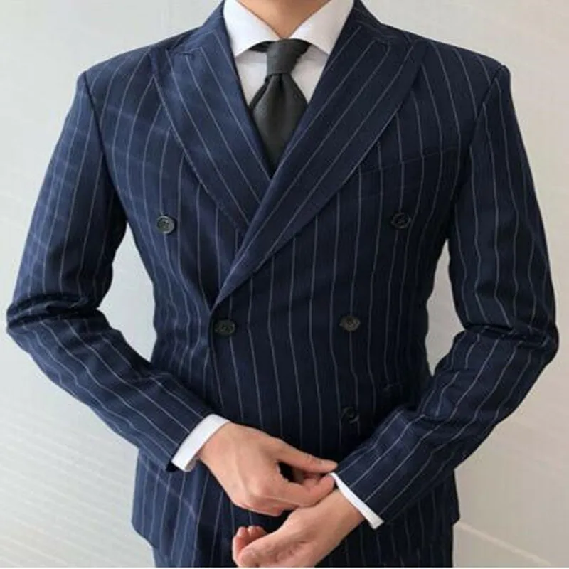 Men's Navy Striped Double-breasted Tuxedos 2 Pieces Classic Office Business Suit
Men's Navy Striped Double-breasted Tuxedos 2 Pieces Classic Office Business Suit