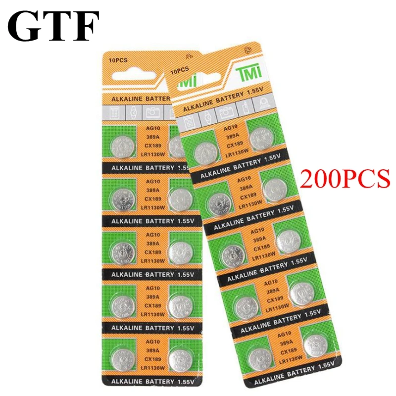 GTF 200 шт. 1,55 в AG10 кнопочный аккумулятор LR1130W 389A CX189 аккумулятор для mp3-плееров, игрушек, часов, щелочных кнопочных батарей
GTF 200 шт. 1,55 в AG10 кнопочный аккумулятор LR1130W 389A CX189 аккумулятор для mp3-плееров, игрушек, часов, щелочных кнопочных батарей