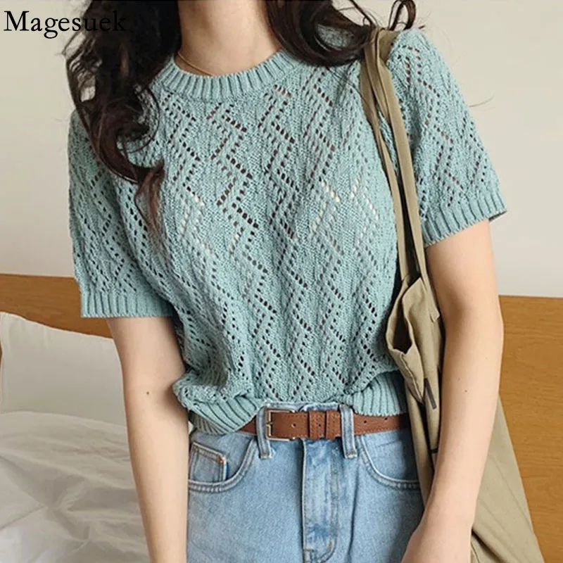 Korean-Style Hollow Out Knitted Blouse Women Summer Round Neck Thin Jersey Tops New Short Sleeve All-match Blouse Blusas 8788 50
Korean-Style Hollow Out Knitted Blouse Women Summer Round Neck Thin Jersey Tops New Short Sleeve All-match Blouse Blusas 8788 50