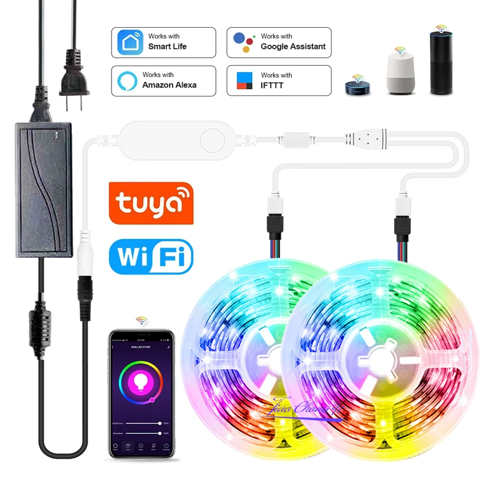 WiFi Tuya Smart APP controller RGB 5050 Flexible Ribbon DC12V LED Lights 5M 10M 15M Work With Alexa Google Home Voice Control
WiFi Tuya Smart APP controller RGB 5050 Flexible Ribbon DC12V LED Lights 5M 10M 15M Work With Alexa Google Home Voice Control