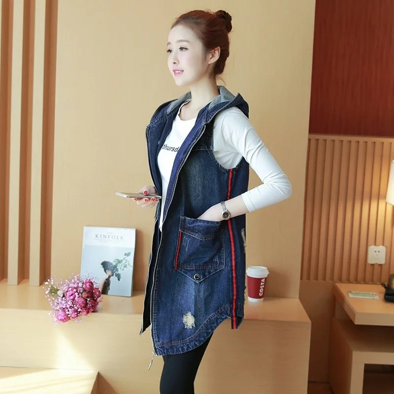 Wind BF Casual Loose Womens Vest Long Style Denim Female Jaqueta Hole Ripped Sleeveless Vest Hooded Jeans Coat Colete Feminino
Wind BF Casual Loose Womens Vest Long Style Denim Female Jaqueta Hole Ripped Sleeveless Vest Hooded Jeans Coat Colete Feminino