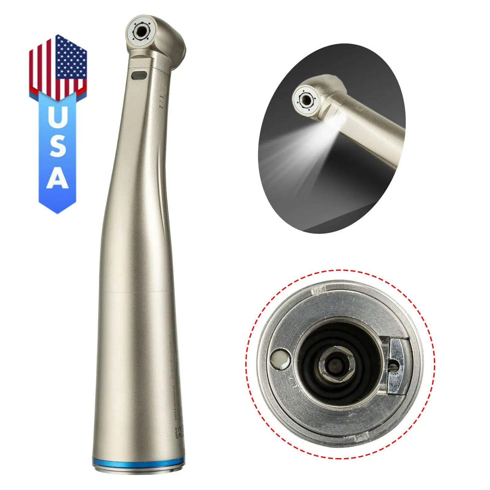 LED Fiber Optic 1:1 Dental Contra Angle Handpiece Blue Ring Inner Fit NSK Sirona Kavo
LED Fiber Optic 1:1 Dental Contra Angle Handpiece Blue Ring Inner Fit NSK Sirona Kavo