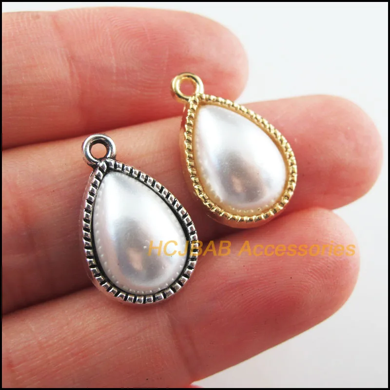 18Pcs Tibetan Silver Plated, Antiqued Gold Plated White Acrylic Teardrop Charms 13x19.5mm 
18Pcs Tibetan Silver Plated, Antiqued Gold Plated White Acrylic Teardrop Charms 13x19.5mm