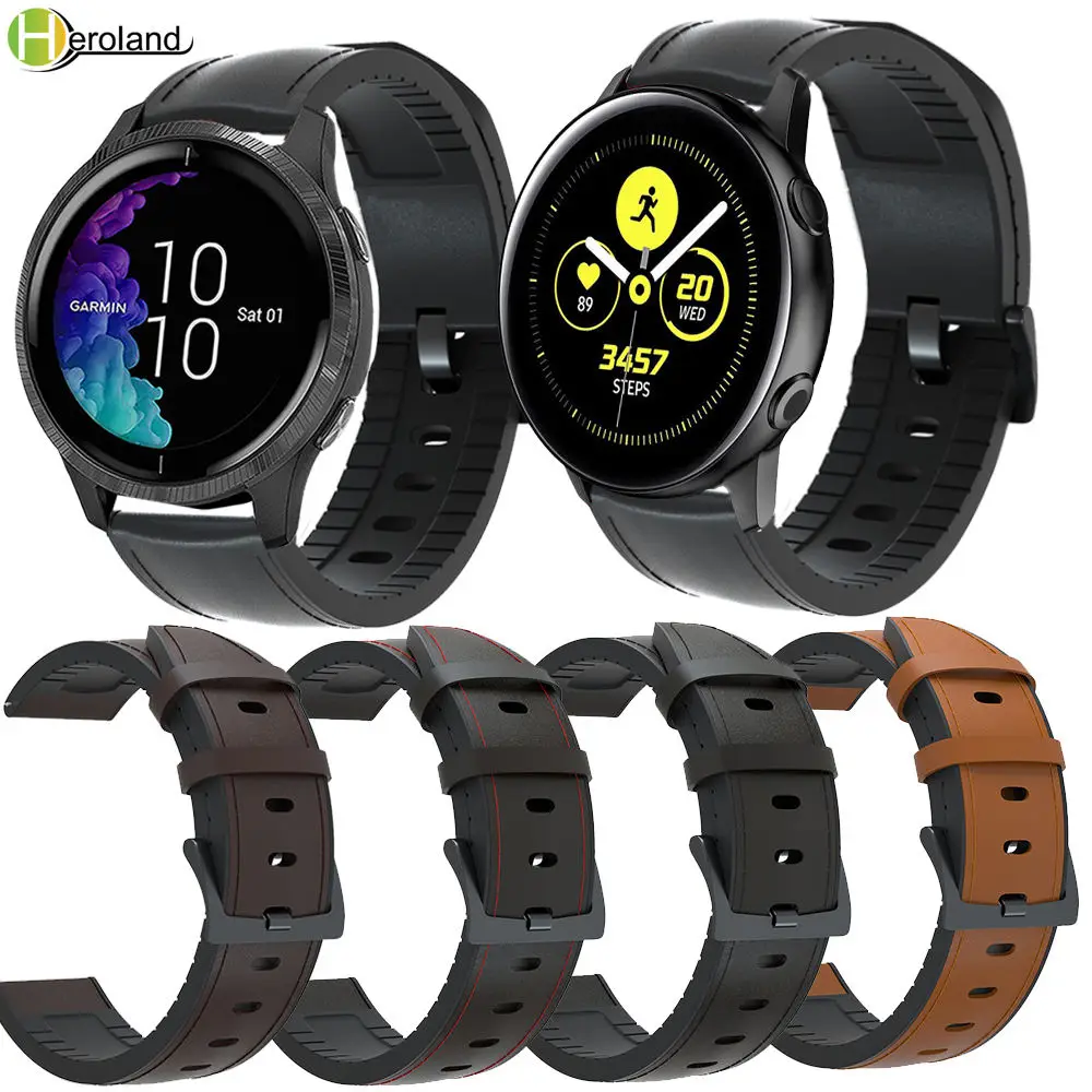 20 мм кожаный ремешок для часов + силикон для Samsung Galaxy Watch Active 1 active2 быстросъемный ремешок для часов для Garmin Venu
20 мм кожаный ремешок для часов + силикон для Samsung Galaxy Watch Active 1 active2 быстросъемный ремешок для часов для Garmin Venu