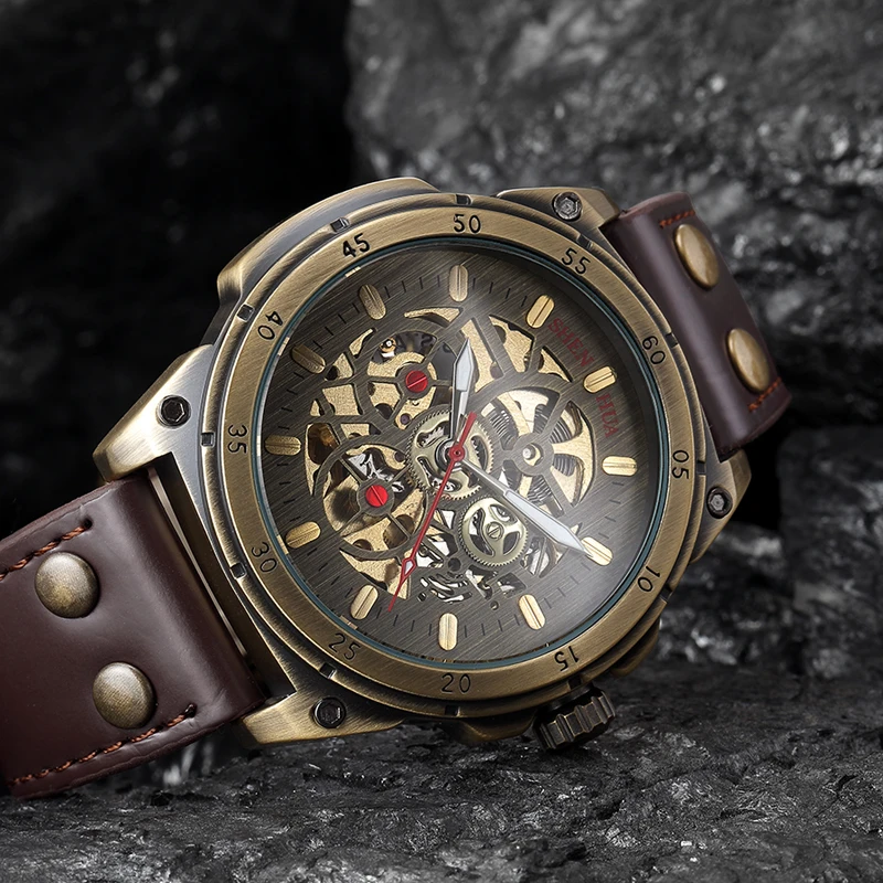 Fashion Steampunk Men's Watches Men Skeleton Watches Shenhua Brand Brown Leather Band Automatic Mechanical Wristwatch Man Clock
Fashion Steampunk Men's Watches Men Skeleton Watches Shenhua Brand Brown Leather Band Automatic Mechanical Wristwatch Man Clock