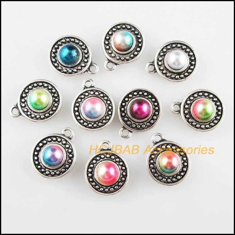 10 New Flower Charms Mixed Acrylic Round Pendants Tibetan Silver Tone 13x16.5mm
10 New Flower Charms Mixed Acrylic Round Pendants Tibetan Silver Tone 13x16.5mm