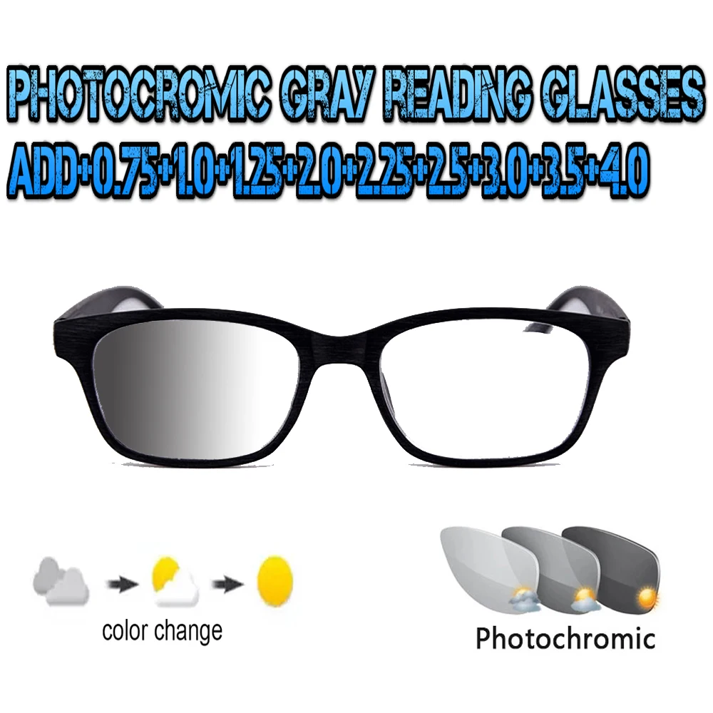 Photochromic Gray Reading Glasses Ultralight Trend High Quality Fashion Men Women Black Metal Frame +0.75 To +4.0
Photochromic Gray Reading Glasses Ultralight Trend High Quality Fashion Men Women Black Metal Frame +0.75 To +4.0