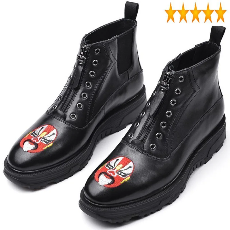 Platform Mens Thick British Fashion Retro Front Zip High Top Boots Designer Height Increasing Embroidery Shoes Men
Platform Mens Thick British Fashion Retro Front Zip High Top Boots Designer Height Increasing Embroidery Shoes Men