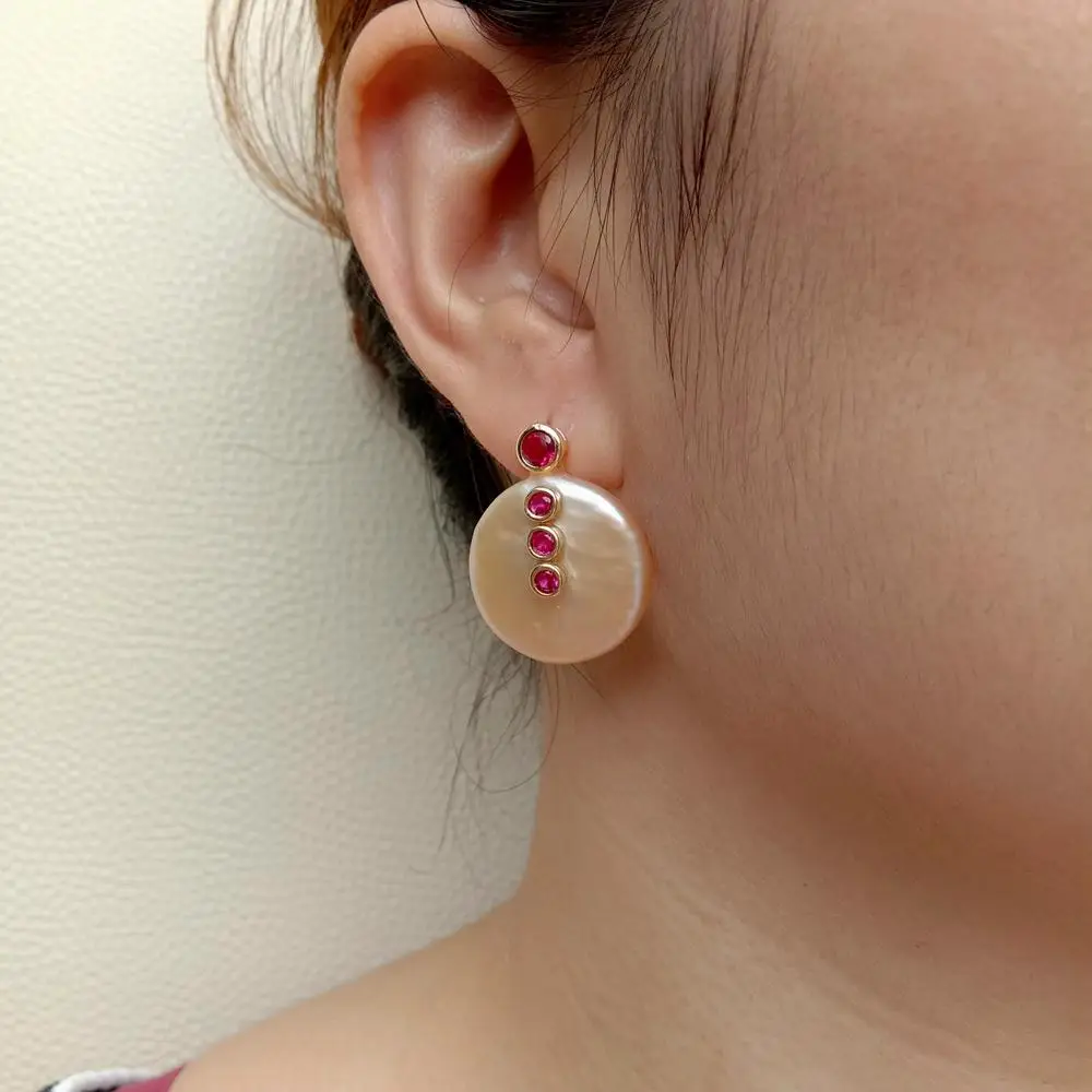 KKGEM 22mm Natural Cultured Pink Coin Freshwater Pearl Geometric fuchsia Cz Stud Earrings Handmade Jewelry
KKGEM 22mm Natural Cultured Pink Coin Freshwater Pearl Geometric fuchsia Cz Stud Earrings Handmade Jewelry