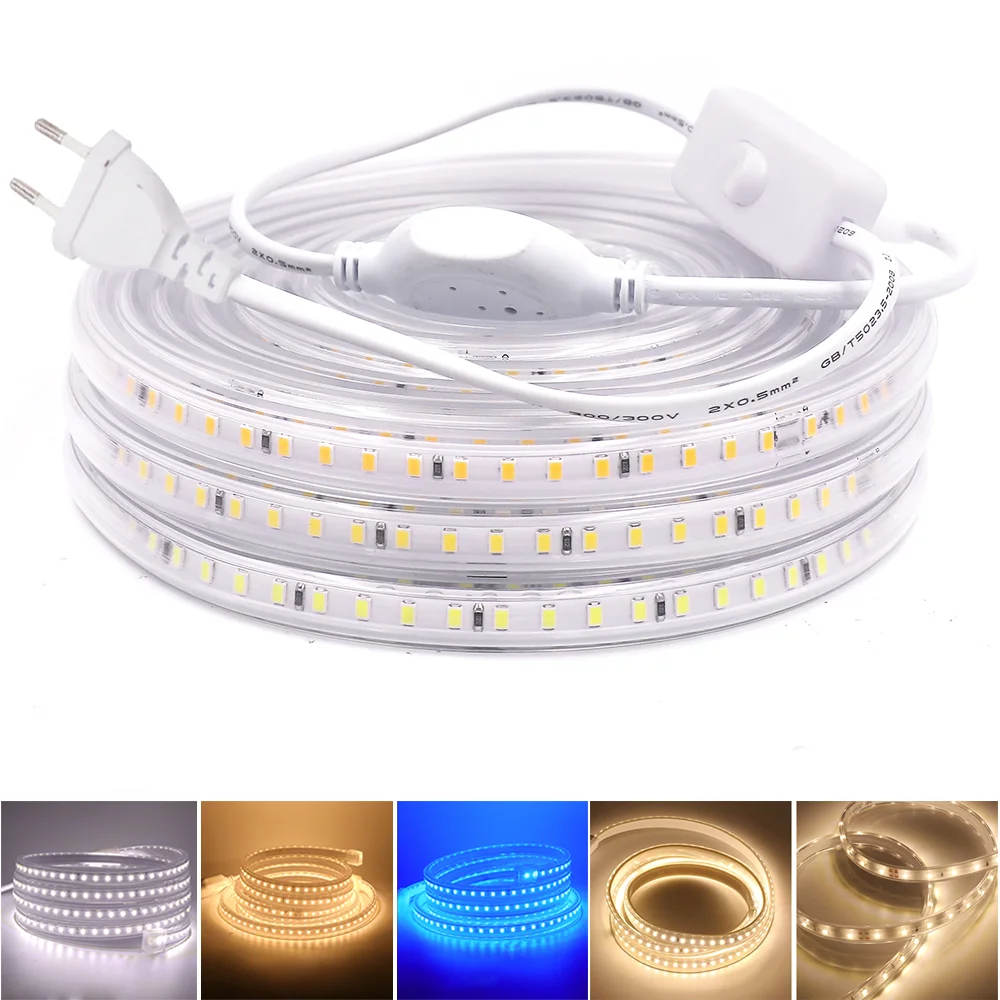 AC 220V LED Strip SMD 2835 Outdoor Waterproof Led Tape Ribbon 120LEDs/m White /Warm White Flexible Led Light Lamp With Switch
AC 220V LED Strip SMD 2835 Outdoor Waterproof Led Tape Ribbon 120LEDs/m White /Warm White Flexible Led Light Lamp With Switch