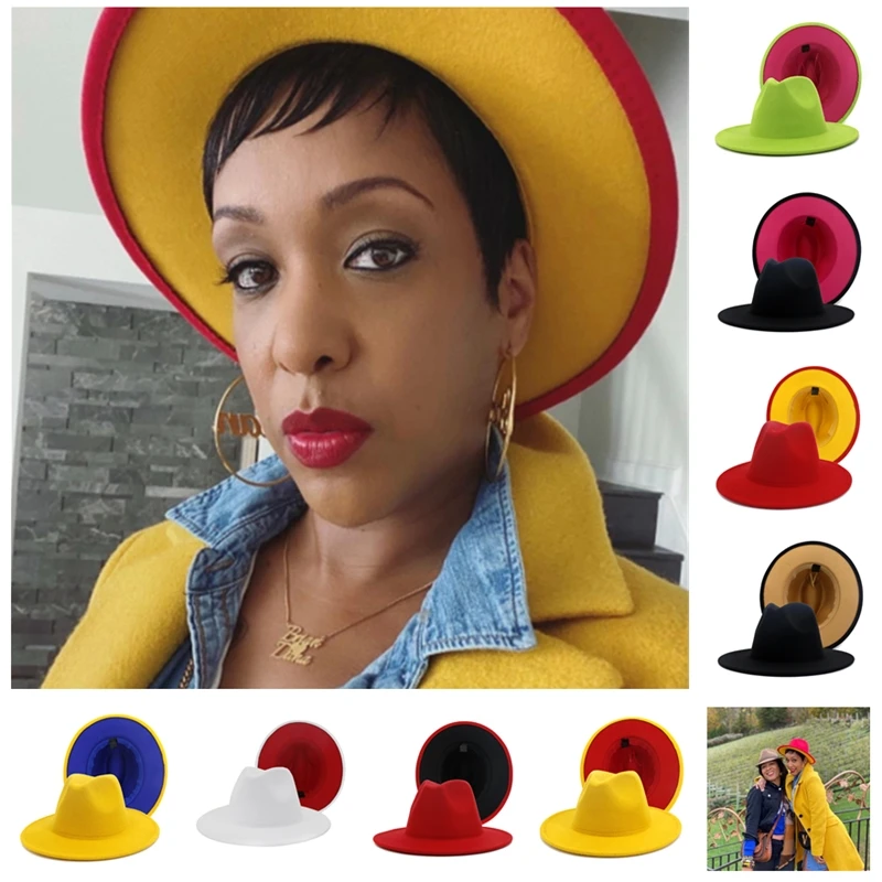 Two tone Fedoras Jazz Hats Cowboy Hats For Women And Men Double-sided Color Cap Red With Black Wool Bowler Hat Wholesale шапка
Two tone Fedoras Jazz Hats Cowboy Hats For Women And Men Double-sided Color Cap Red With Black Wool Bowler Hat Wholesale шапка