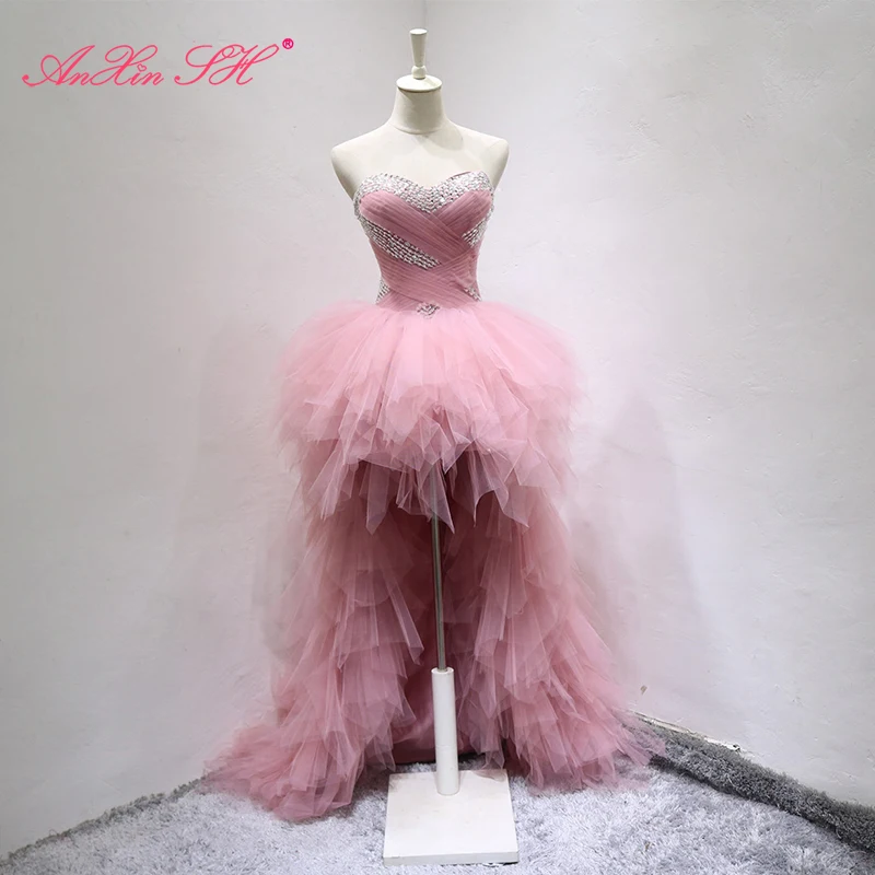 AnXin SH princess pink lace Fashionable ruffles beading crystals short front long back strapless party customized Evening Dress
AnXin SH princess pink lace Fashionable ruffles beading crystals short front long back strapless party customized Evening Dress