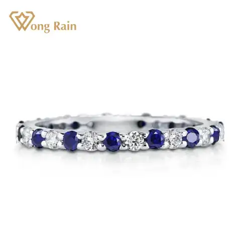 Wong Rain 925 Sterling Silver Lab Sapphire High Carbon Diamonds Gemstone Wedding Band Engagement Romantic Rings Fine Jewelry