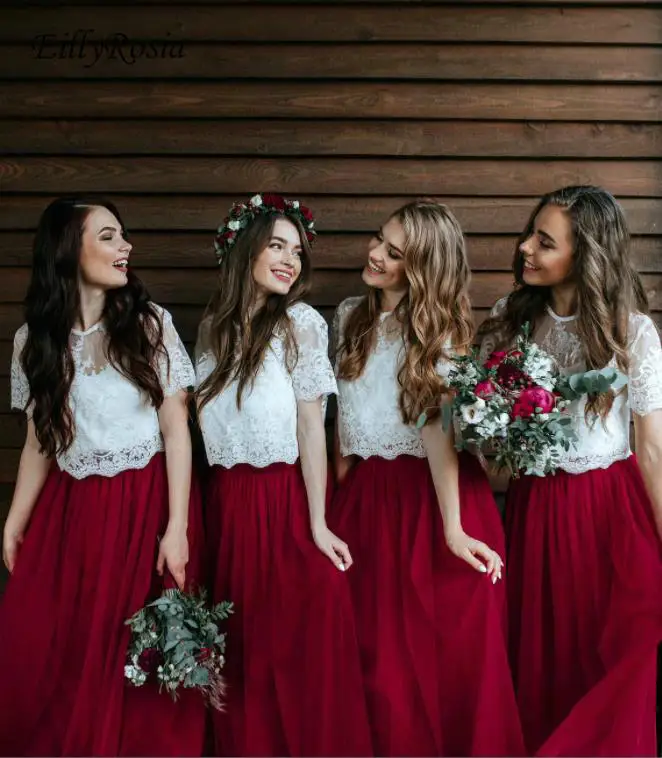 White Burgundy Bridesmaid Dress Lace Top Tulle Skirt Floor Length Fluffy Elegant Wedding Guest Dress for Maid of Honor Gowns
White Burgundy Bridesmaid Dress Lace Top Tulle Skirt Floor Length Fluffy Elegant Wedding Guest Dress for Maid of Honor Gowns