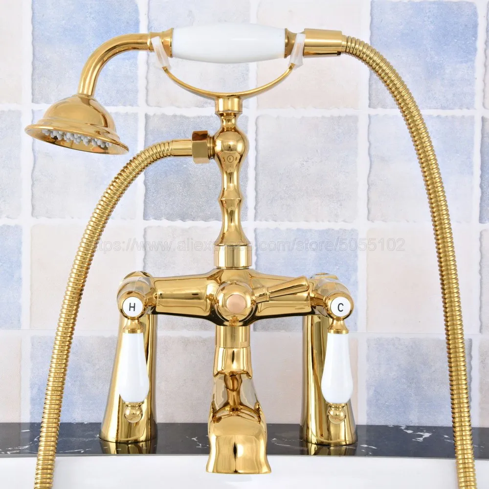 Luxury Gold Color Brass Deck mounted Bathroom Clawfoot bathroom tub shower faucets with hand shower faucets ztf782
Luxury Gold Color Brass Deck mounted Bathroom Clawfoot bathroom tub shower faucets with hand shower faucets ztf782