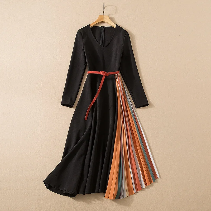 European and American women's wear spring 2022 new Long sleeves v-neck belt Fashion stitching pleated dress XXL
European and American women's wear spring 2022 new Long sleeves v-neck belt Fashion stitching pleated dress XXL
