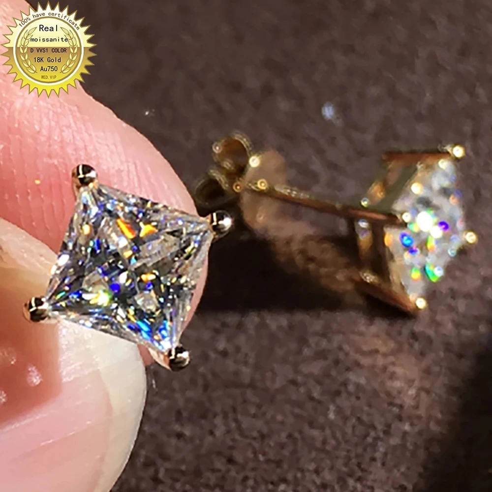 18K Yellow Gold 4 Carat Stud Earrings Women Present Wedding Anniversary Engagement Party 2 ct Square Princess Moissanite Diamond
18K Yellow Gold 4 Carat Stud Earrings Women Present Wedding Anniversary Engagement Party 2 ct Square Princess Moissanite Diamond