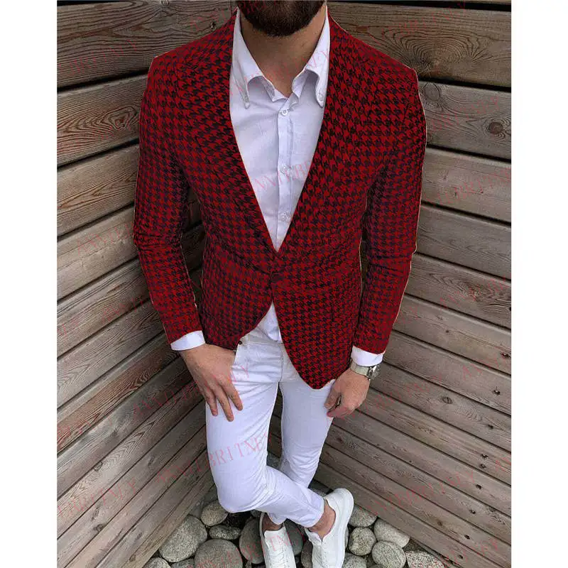 Designers Fashion Houndstooth Suit Men 2Pcs Tailored Slim fit Groom Wedding Suits Tuxedo Blazers for Men Red Jacket White Pants
Designers Fashion Houndstooth Suit Men 2Pcs Tailored Slim fit Groom Wedding Suits Tuxedo Blazers for Men Red Jacket White Pants
