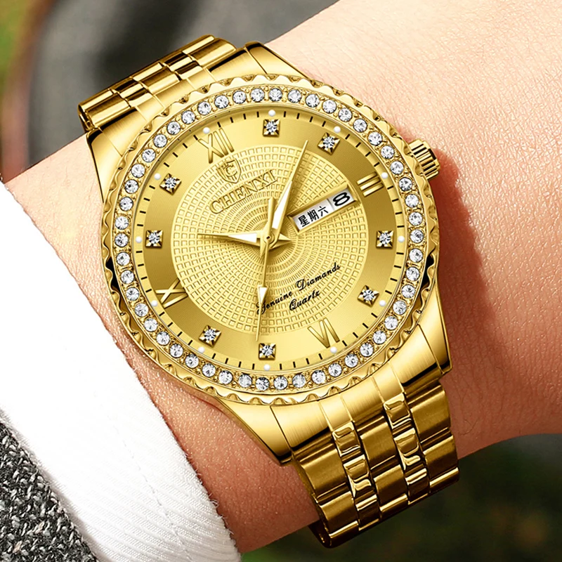 Chenxi Top Brand Luxury Diamond Watch Men Business Gold Watches Stainless Steel Quartz Wristwatches Men Clock Relogio Masculino
Chenxi Top Brand Luxury Diamond Watch Men Business Gold Watches Stainless Steel Quartz Wristwatches Men Clock Relogio Masculino