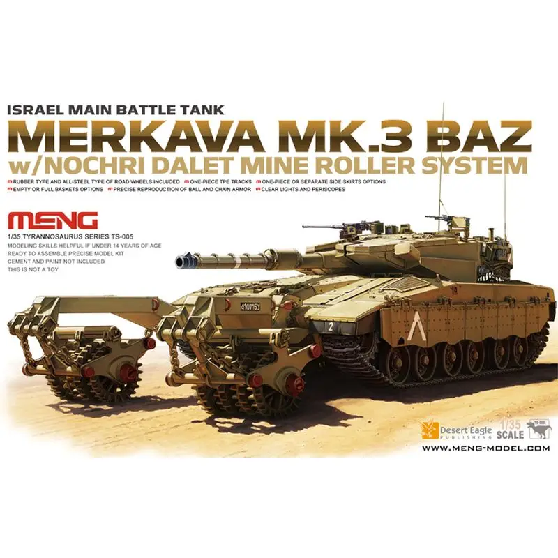 Meng Model TS-005 1/35 Merkava Mk.3 BAZ w/Nochri Dalet Mine Roller System - Scale Model Kit
Meng Model TS-005 1/35 Merkava Mk.3 BAZ w/Nochri Dalet Mine Roller System - Scale Model Kit