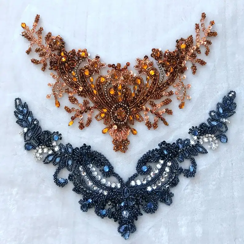 Coffee/ Navy Blue Rhinestone Applique, Beaded Collar Applique For DIY Dress, Costume Design
Coffee/ Navy Blue Rhinestone Applique, Beaded Collar Applique For DIY Dress, Costume Design