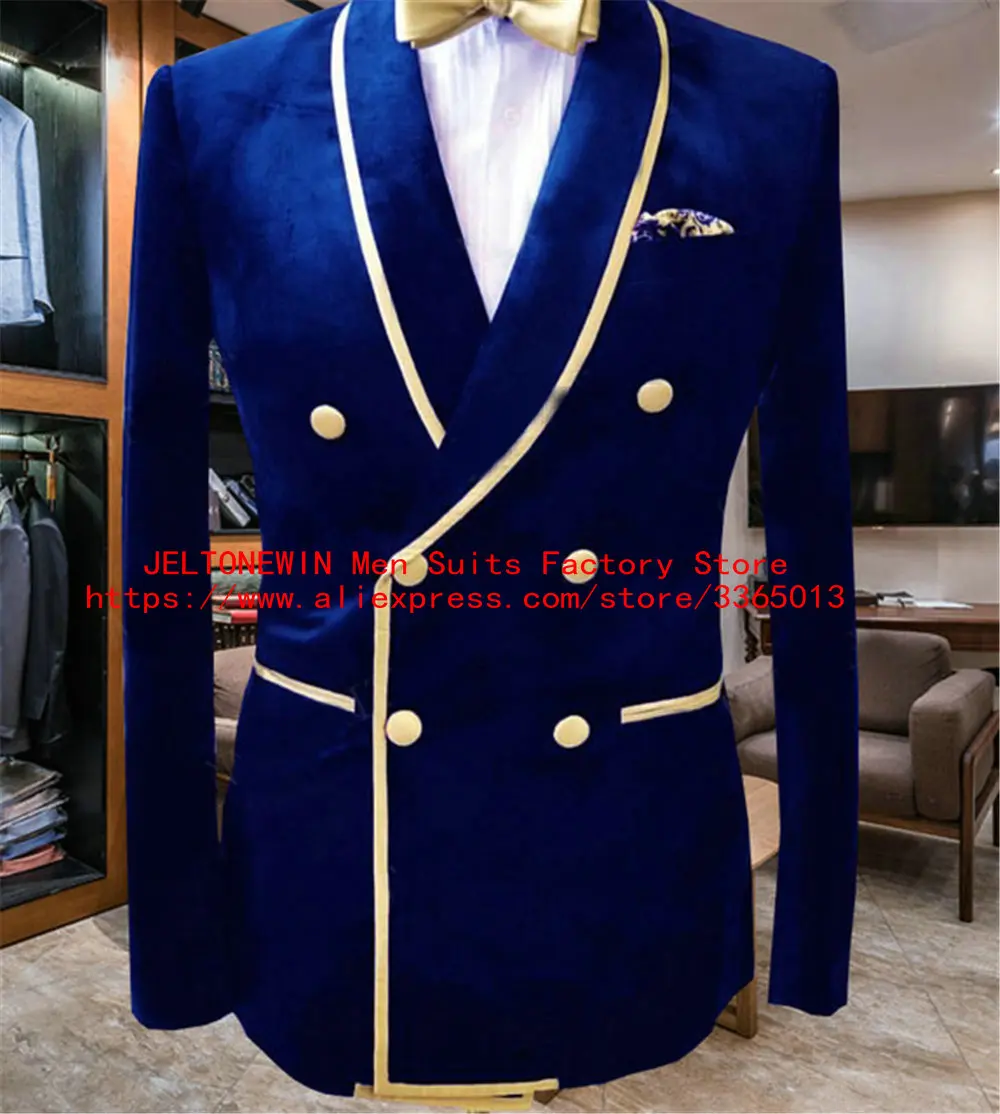 JELTONEWIN Double-Breasted Men Suits Gold Shawl Lapel Royal Blue Velvet Wedding Groom Tuxedo Men Party Blazer Prom Business Suit
JELTONEWIN Double-Breasted Men Suits Gold Shawl Lapel Royal Blue Velvet Wedding Groom Tuxedo Men Party Blazer Prom Business Suit