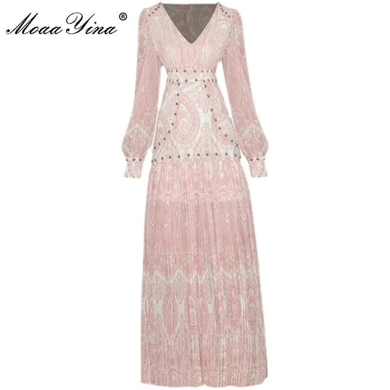 MoaaYina Fashion Runway Autumn Maxi Dress Women's V-neck Lantern sleeve Beading Pink Printed Pleated Vintage Party Dress
MoaaYina Fashion Runway Autumn Maxi Dress Women's V-neck Lantern sleeve Beading Pink Printed Pleated Vintage Party Dress