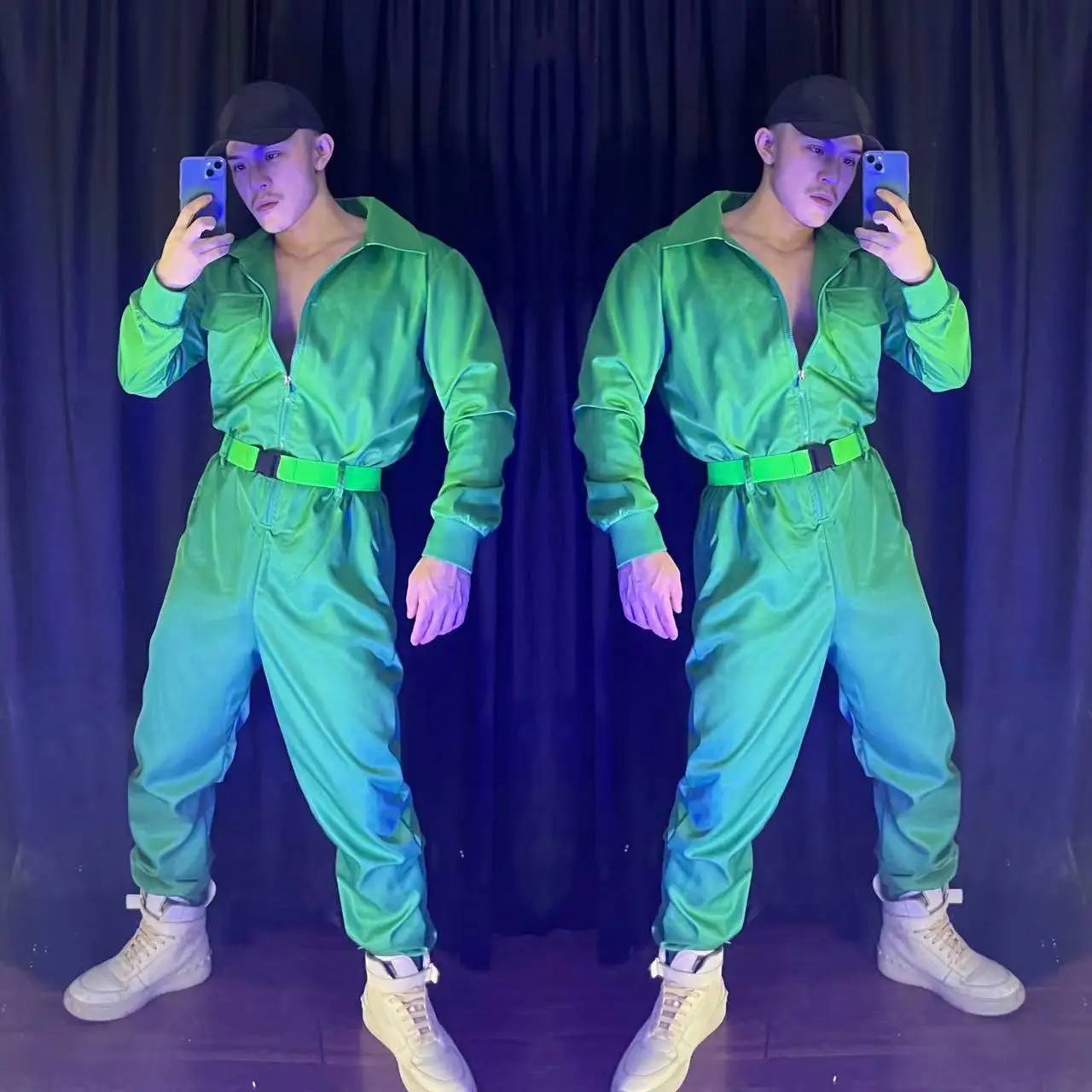 Nightclub Bar Male Singer DJ Overalls Green Long Sleeve Hip Hop Jumpsuit Party Show Stage Performance Wear Street Dance Outfit
Nightclub Bar Male Singer DJ Overalls Green Long Sleeve Hip Hop Jumpsuit Party Show Stage Performance Wear Street Dance Outfit