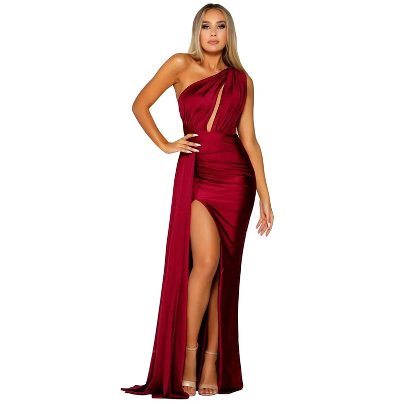One Shoulder Satin Maxi Dress Hollow Out Slit Leg Sexy Long Evening Party Dress Gown Green Burgundy
One Shoulder Satin Maxi Dress Hollow Out Slit Leg Sexy Long Evening Party Dress Gown Green Burgundy