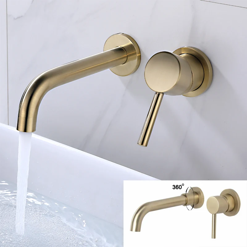 Bathroom Fixture Solid Brass Washbasin Gold Faucet In Wall Mounted Single One Handle Mixer Tap Hot and Cold Water Swivel Spout
Bathroom Fixture Solid Brass Washbasin Gold Faucet In Wall Mounted Single One Handle Mixer Tap Hot and Cold Water Swivel Spout