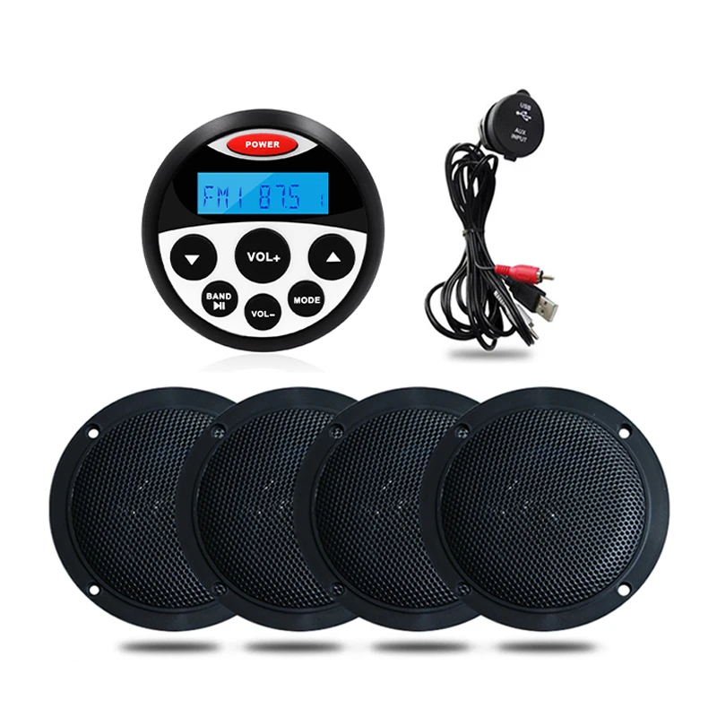 Waterproof Boat Radio Marine Audio Stereo Bluetooth Receiver FM AM Car MP3 Player+4 inch Marine Speakers+Boat USB Audio Cable
Waterproof Boat Radio Marine Audio Stereo Bluetooth Receiver FM AM Car MP3 Player+4 inch Marine Speakers+Boat USB Audio Cable