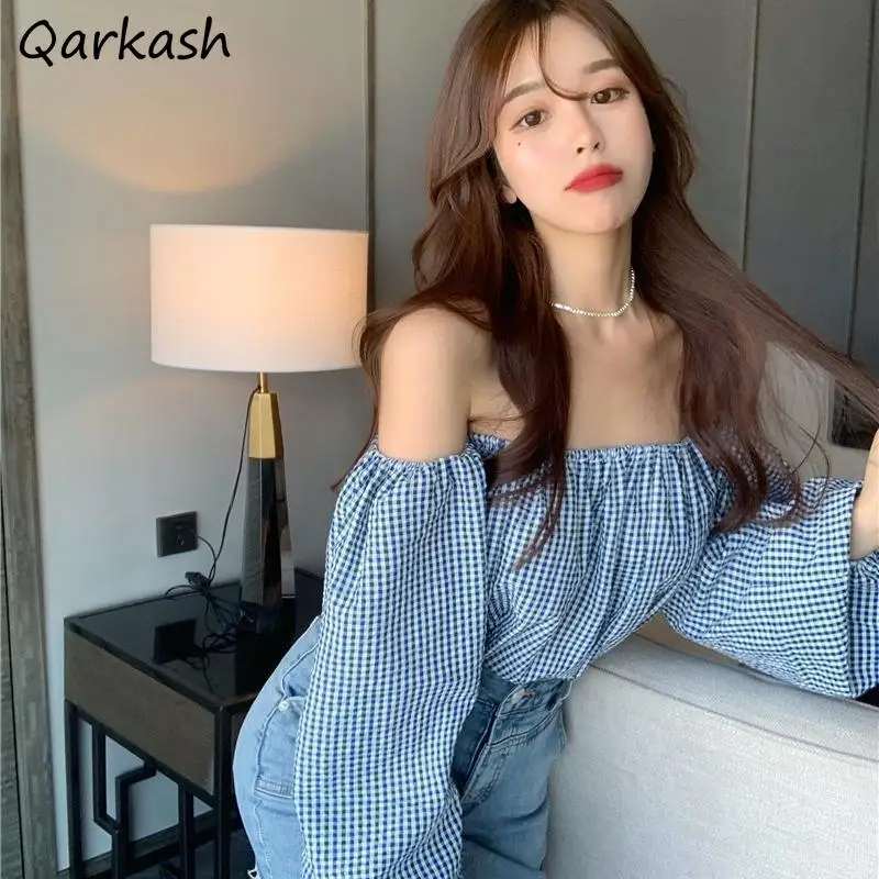 Blouses Women Summer Plaid Elegant Slash Neck Crops Simple Students Long Sleeves Young Street Wear Trendy Fit French Style Soft
Blouses Women Summer Plaid Elegant Slash Neck Crops Simple Students Long Sleeves Young Street Wear Trendy Fit French Style Soft