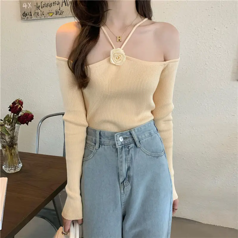 Autumn Long Sleeve Knitted Sweater Women Spring New Slim Halter Thin Sweaters Woman French Backless Pullover Cropped Tops Female
Autumn Long Sleeve Knitted Sweater Women Spring New Slim Halter Thin Sweaters Woman French Backless Pullover Cropped Tops Female