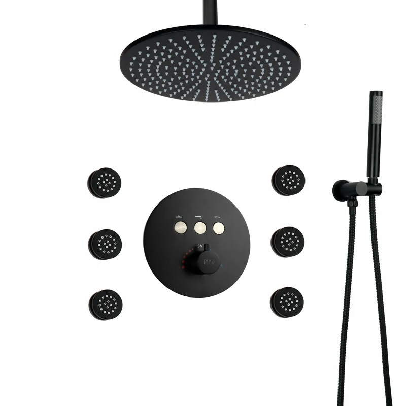 10 inch Matte Black Thermostatic Wall-Mounted Bathroom Rainfall Panel Massage With Brass Handheld
10 inch Matte Black Thermostatic Wall-Mounted Bathroom Rainfall Panel Massage With Brass Handheld