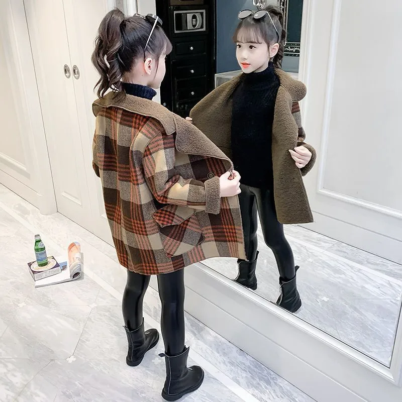 Spring Winter Girl Coat Jackets Warm Lapel Long Clothing Kids Teenage Children Lattice Tops Loose Fashion Blue Orange Thicken
Spring Winter Girl Coat Jackets Warm Lapel Long Clothing Kids Teenage Children Lattice Tops Loose Fashion Blue Orange Thicken