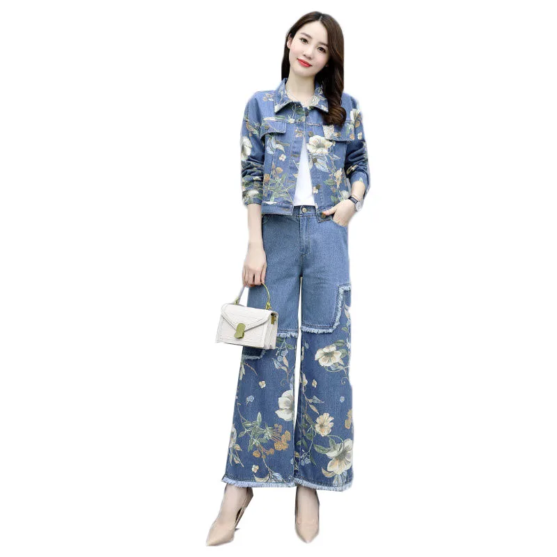 2022 Elegant Women's Suit Fashion Retro Denim Short Jacket +Wide Leg Pants Two Piece Set Spring Autumn Female Pants Set 223
2022 Elegant Women's Suit Fashion Retro Denim Short Jacket +Wide Leg Pants Two Piece Set Spring Autumn Female Pants Set 223