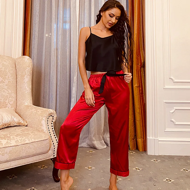 Satin Sleepwear Women Stripe Lace Pajamas Set Sexy 2PCS Strap Top&Pants Soft Lingerie Nightwear Summer Two Pieces PJS Sleep Suit
Satin Sleepwear Women Stripe Lace Pajamas Set Sexy 2PCS Strap Top&Pants Soft Lingerie Nightwear Summer Two Pieces PJS Sleep Suit