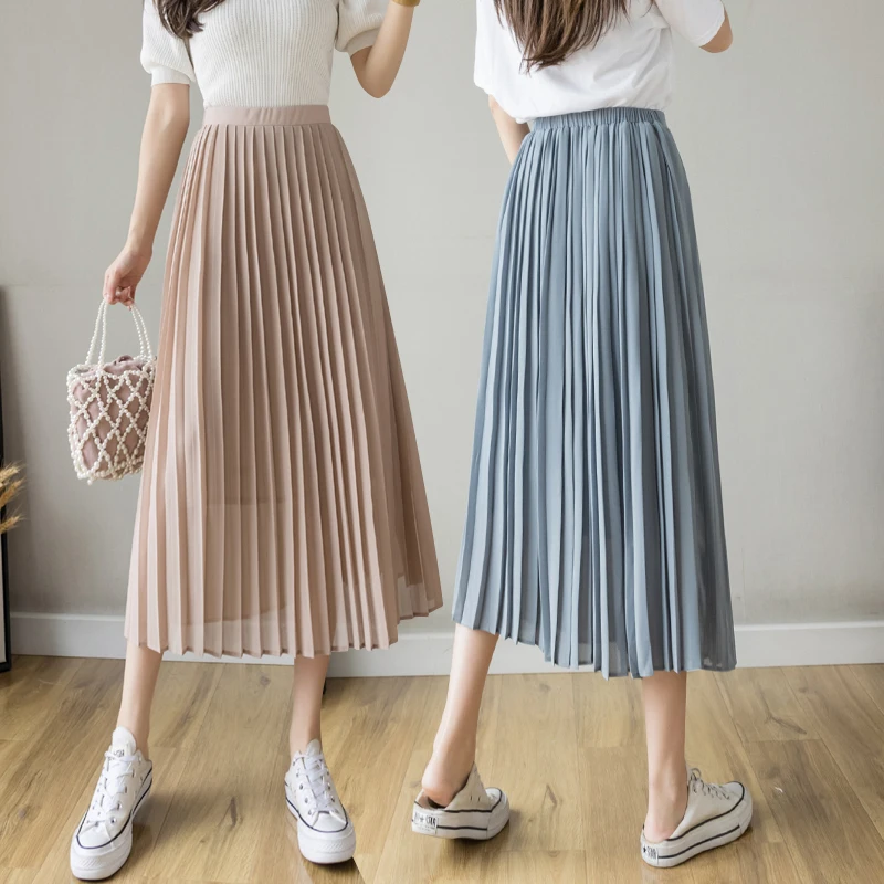 New Fashion High Waist Pleated Long Skirt Women Summer Casual Solid Color A-line Chiffon Skirt Female Elegant Midi Skirts
New Fashion High Waist Pleated Long Skirt Women Summer Casual Solid Color A-line Chiffon Skirt Female Elegant Midi Skirts