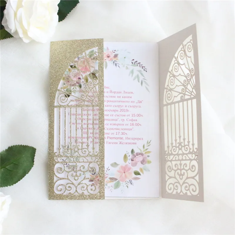 glitter elegant bridal wedding cards invitations door laser cut personalized design 50pcs
glitter elegant bridal wedding cards invitations door laser cut personalized design 50pcs