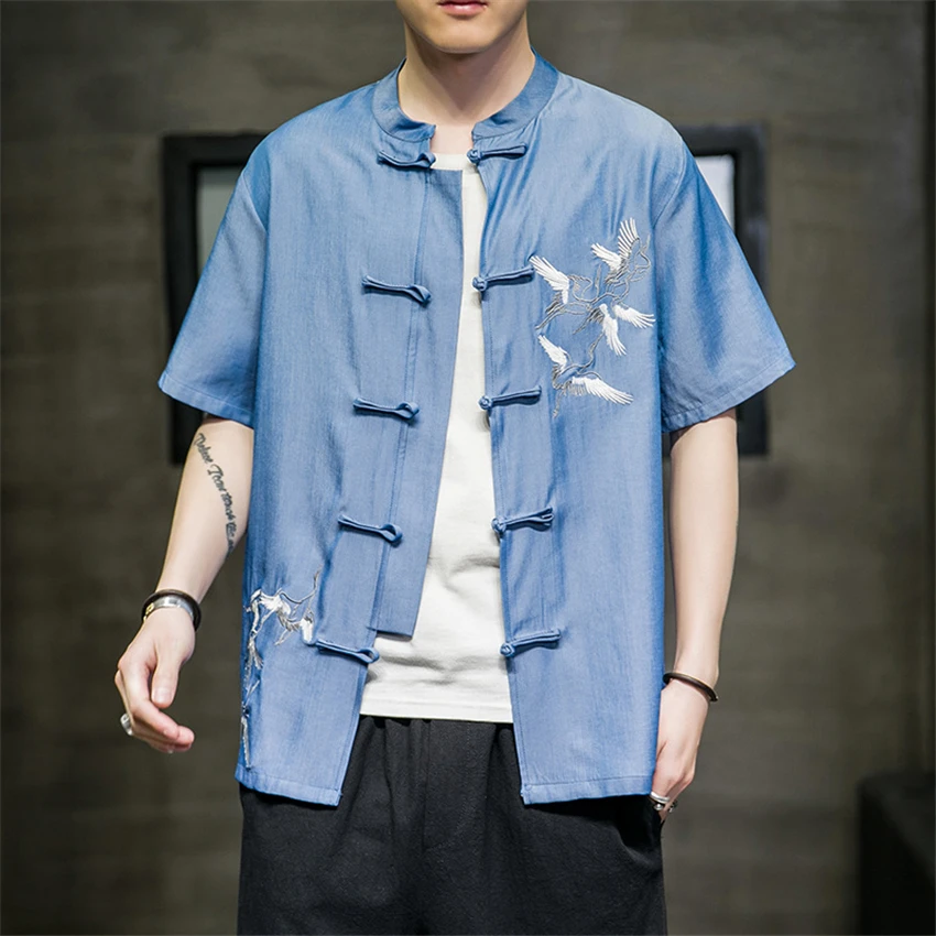 Men Short Sleeve Summer Vintage Bird Embroidery Chinese Mandarin Collar Traditional Clothing Kung Fu tops Shirt for Men
Men Short Sleeve Summer Vintage Bird Embroidery Chinese Mandarin Collar Traditional Clothing Kung Fu tops Shirt for Men