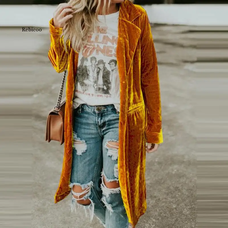 New Fashion Fall Winter Women Lapel Cardigan Buttons Long Jacket Casual Solid Color Golden Velvet Office Lady Elegant Soft Coats
New Fashion Fall Winter Women Lapel Cardigan Buttons Long Jacket Casual Solid Color Golden Velvet Office Lady Elegant Soft Coats