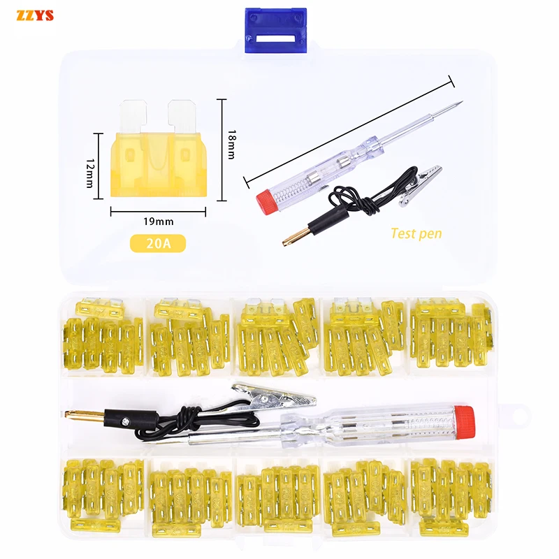 100pcs Universal 20A Medium Automotive Truck Auto Car Blade Type Fuse Aluminum Fuses Assortment Set with Box Clip and Test Pen
100pcs Universal 20A Medium Automotive Truck Auto Car Blade Type Fuse Aluminum Fuses Assortment Set with Box Clip and Test Pen