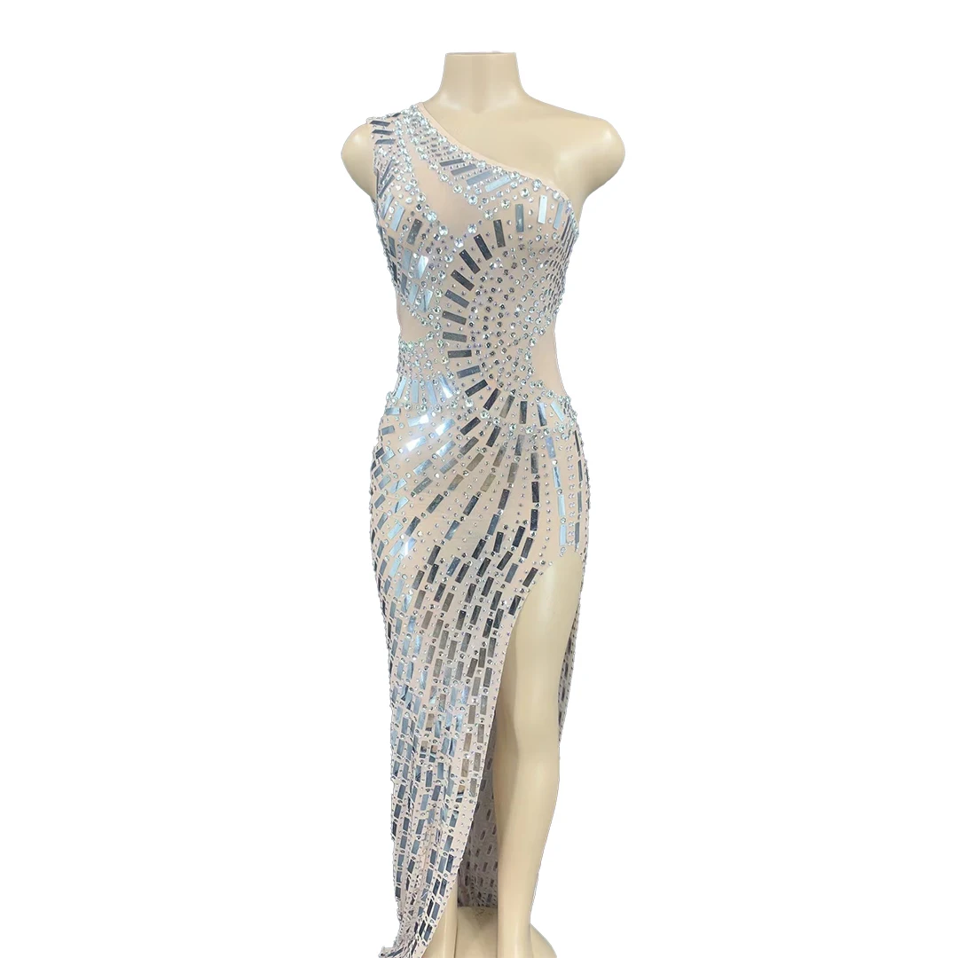 Birthday Evening Celebrate Wedding Costume Stretch Evening Outfit Performance Silver Shining Mirrors Mesh Backless Long Dresses 
Birthday Evening Celebrate Wedding Costume Stretch Evening Outfit Performance Silver Shining Mirrors Mesh Backless Long Dresses