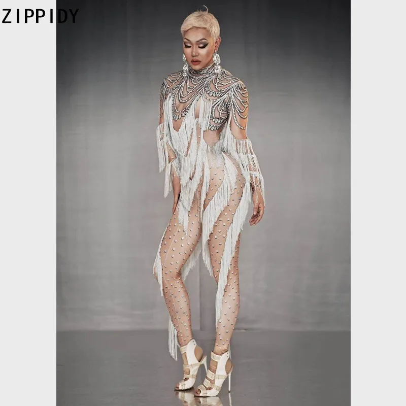 Fake Stone Long Sleeves White Tassel Jumpsuit Women Dancer Spandex Leggings Outfit Singer Show Prom Birthday Outfit
Fake Stone Long Sleeves White Tassel Jumpsuit Women Dancer Spandex Leggings Outfit Singer Show Prom Birthday Outfit