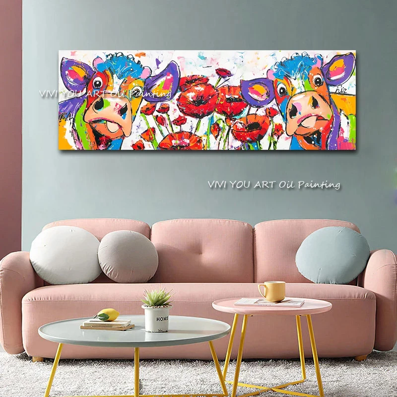 Hand Painted High Quality Colorful Cow Flower Cute Oil Painting Thick Texture Animal Fatansy Modern Living Room Porch Decoration
Hand Painted High Quality Colorful Cow Flower Cute Oil Painting Thick Texture Animal Fatansy Modern Living Room Porch Decoration